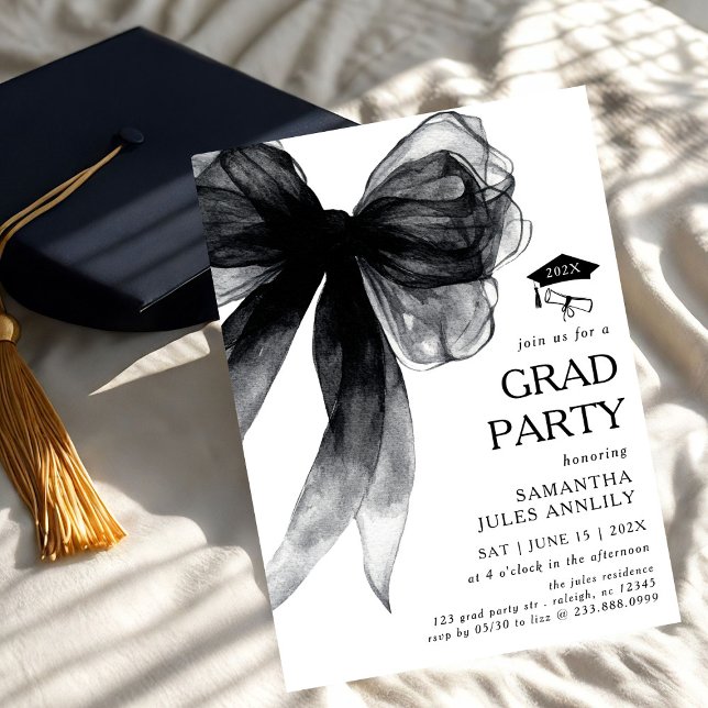 Invitation Fête moderne tendance Black Bow Graduation Party (Créateur téléchargé)