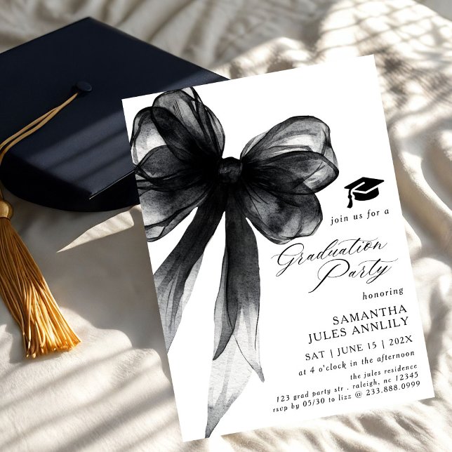 Invitation Fête moderne tendance Black Bow Graduation Party (Créateur téléchargé)