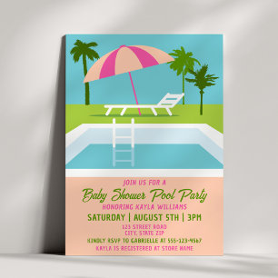 Invitation Fête Moderne Tropicale au Bord de la Piscine Été P