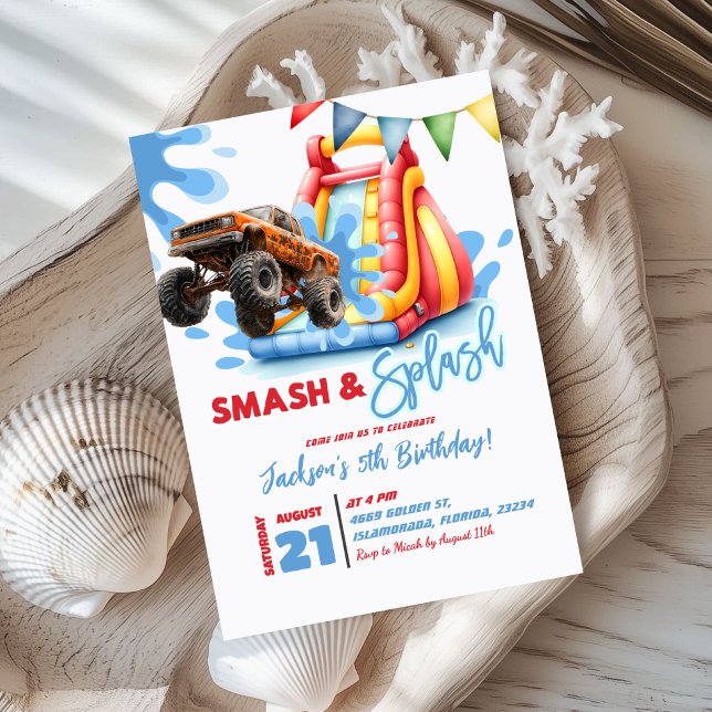 Invitation Fête Monster Truck Smash and Splash Pool (Créateur téléchargé)