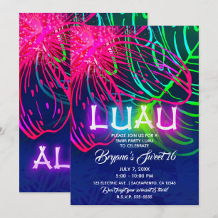 Invitation Fête néon Aloha tropicale Luau électrique