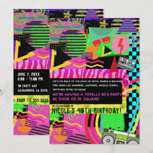 Invitation Fête néon amusante aux couleurs vives et funky des