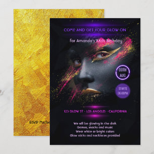Invitation Fête Néon Dorée qui Brille dans le Noir