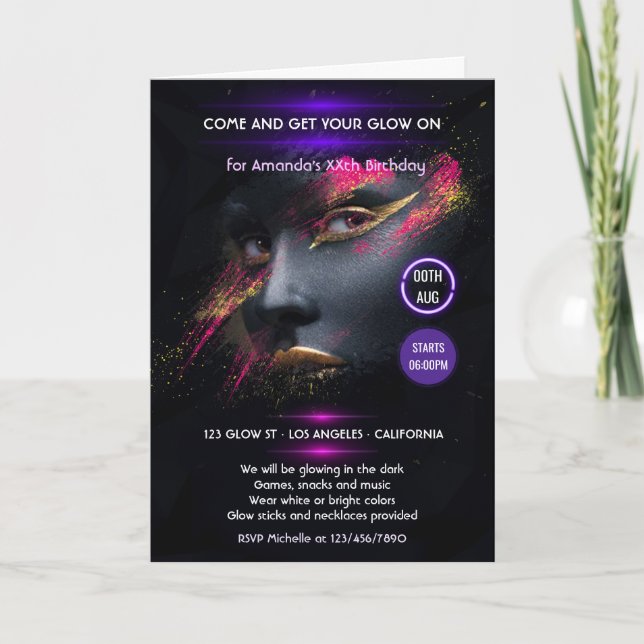Invitation Fête néon qui brille dans le noir (Devant)
