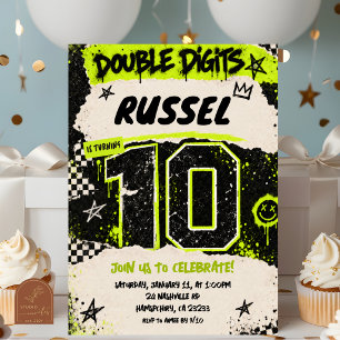 Invitation Fête néon vert grunge 10 ans