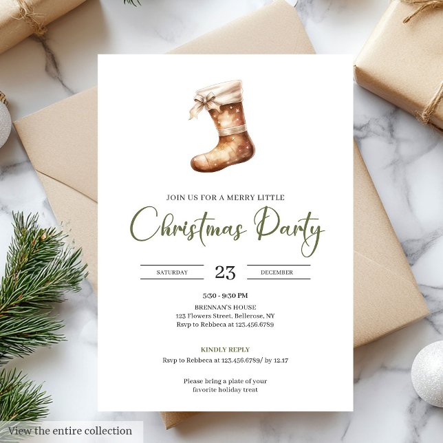 Invitation Fête Neutre Sage Brun Clair Noël (Festive Neutral Sage Light Brown Christmas Party)
