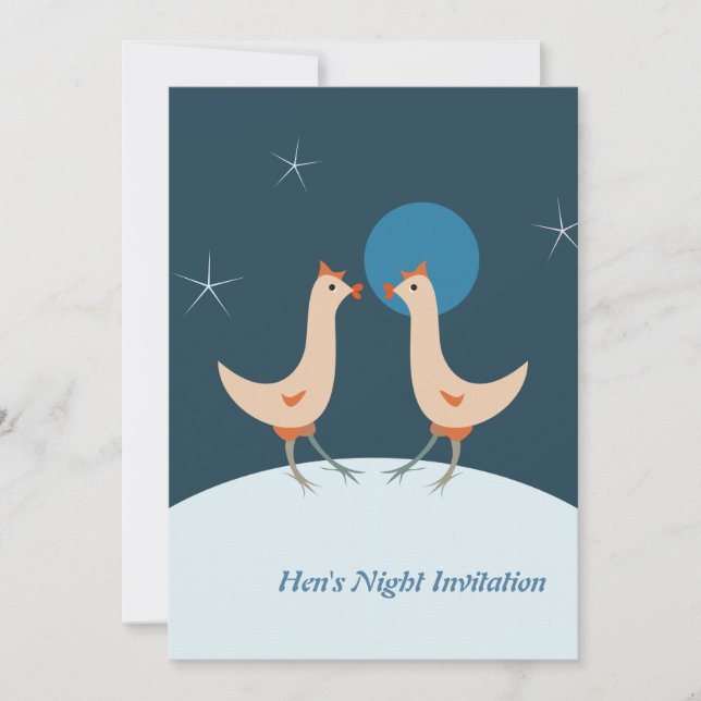 Invitation Fête Nocturne des Poules Lune Drôle de Poulet (Devant)