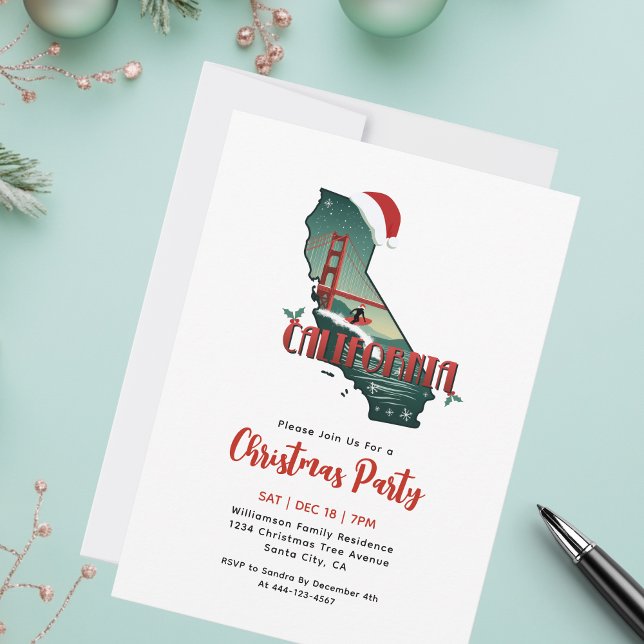 Invitation Fête Noël de l'État de Californie (Add details via the template to personalize your party.  More items available in collection)