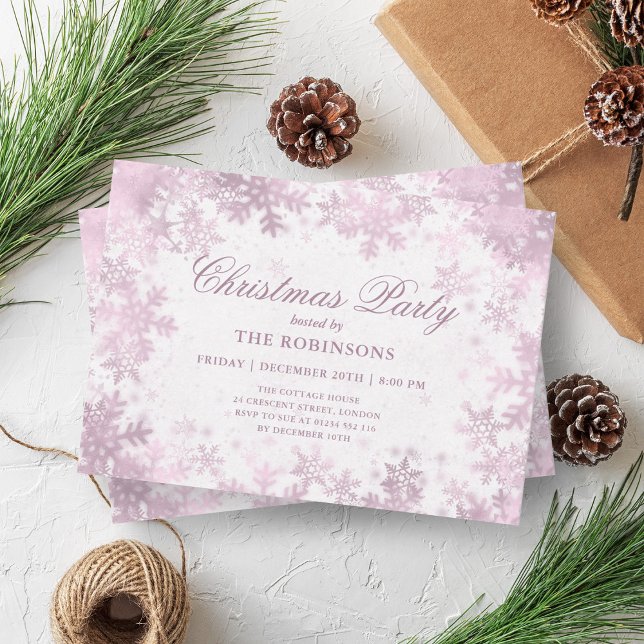 Invitation Fête Noël Rose Gold Snowflakes (Festive Holiday Christmas Rose Gold Snowflakes Invitation)