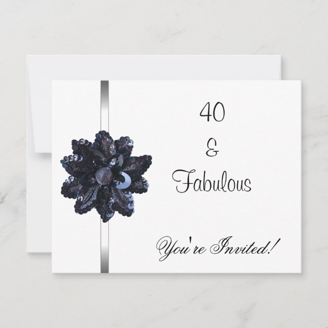 Invitation Fête Noir Fleur de Sequins Fabuleuse 40 (Devant)