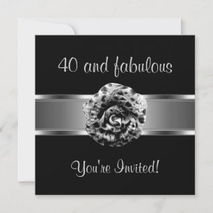 Invitation Fête Noir Gris Fleur Incroyable 40 ans