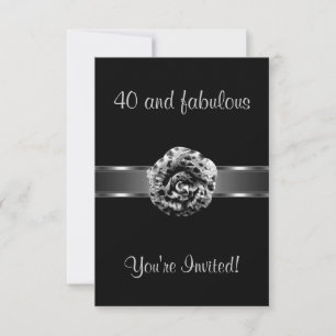 Invitation Fête Noir Gris Fleur Incroyable 40 ans