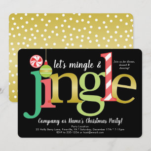 Invitation Fête Noire de Noël Mingle et Jingle Red Gold