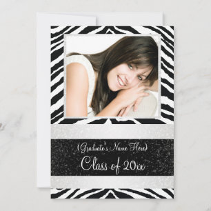 Invitation Fête noire et blanche Zèbre Graduation