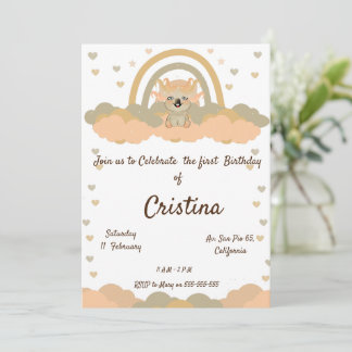 Invitation Fête Nuage Arc-en-ciel Koala Magique