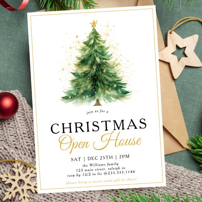 Invitation Fête Open House de l'arbre de Noël moderne (Créateur téléchargé)