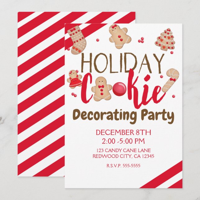 Invitation Fête ou échange de décoration de biscuits de fêtes (Devant / Derrière)