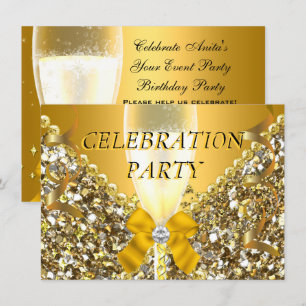 Invitation FÊTE Paillettes Or Argent Champagne Soirée