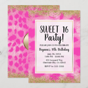 Invitation Fête Paillettes Or Imprimé Guépard Léopard Rose