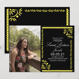 Invitation Fête Papel Picado Sweet 16 Mexicain Jaune Photo
