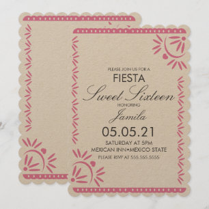 Invitation Fête Papel Picado Sweet 16 Mexicain Kraft à feston