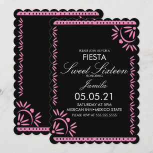 Invitation Fête Papel Picado Sweet 16 Mexicain Pétales Rose
