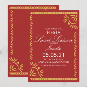 Invitation Fête Papel Picado Sweet 16 Scallop Mexicain Bleu