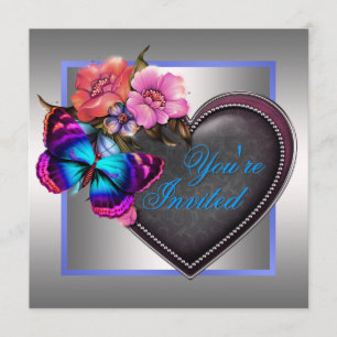 Invitation Fête Papillon Rose Argenté Violet