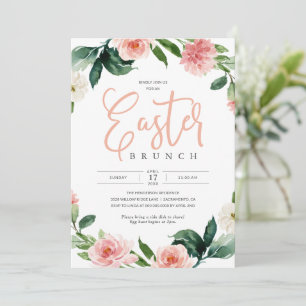 Invitation Fête Pâques Pink Floral Brunch