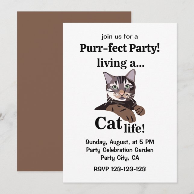 Invitation Fête Parfaite de Chat Drôle (Devant / Derrière)