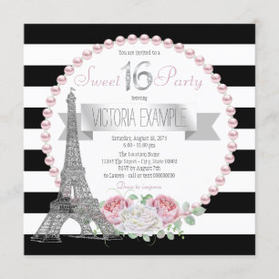 Invitation Fête Paris Sweet 16 avec Rayure Noire