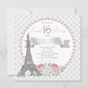 Invitation Fête Parisienne Perle Rose Sweet 16