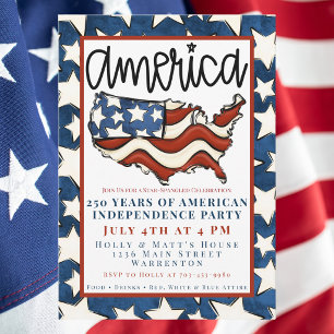 Invitation Fête patriotique America 250 / Rouge Blanc & Bleu