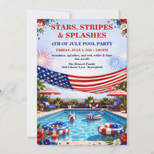 Invitation Fête patriotique du 4 juillet au bord de la piscin