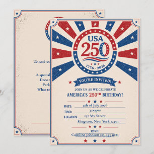 Invitation Fête patriotique personnalisée Vintage America 250