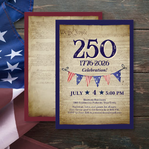 Invitation Fête patriotique vintage USA du 4 juillet 250e ann