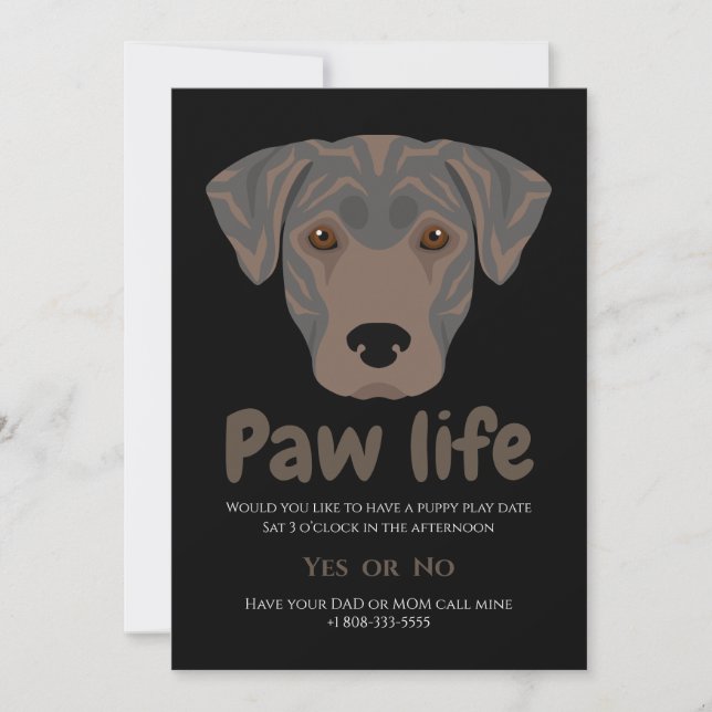 Invitation Fête patte de chien chiot mignon  (Devant)