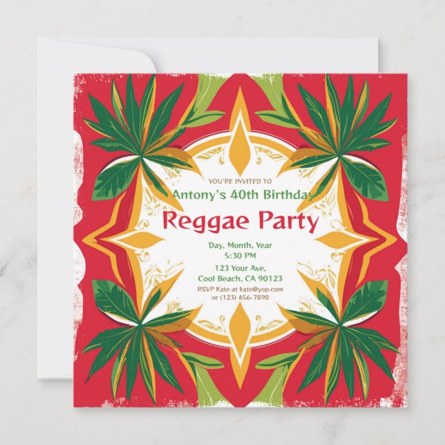 Invitation Fête personnalisable aux palmiers floraux reggae  (Devant)