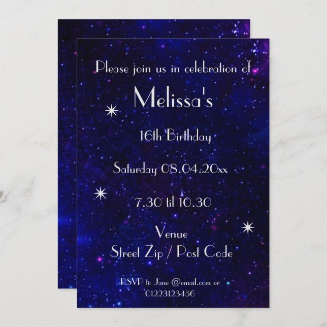 Invitation Fête personnalisée de la Galaxie (Devant / Derrière)