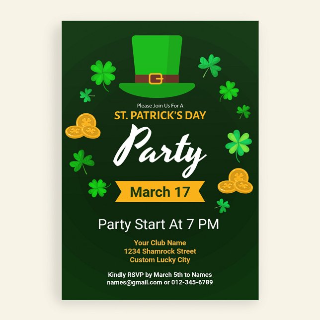 Invitation Fête personnalisée de la Saint-Patrick sur le thèm (Créateur téléchargé)