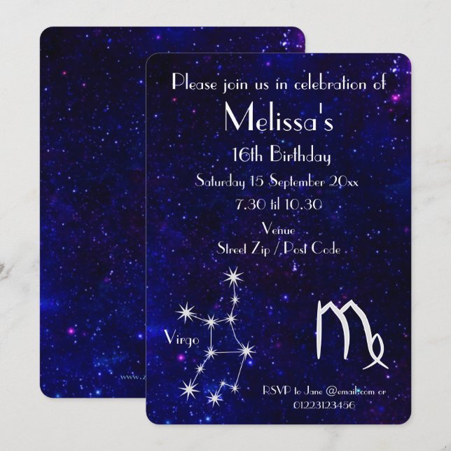 Invitation Fête personnalisée de la Vierge de la Galaxie du z (Devant / Derrière)