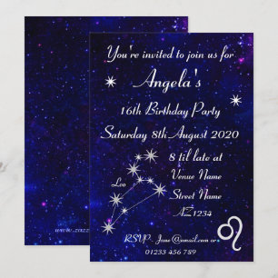 Invitation Fête personnalisée du zodiaque Lion Galaxie