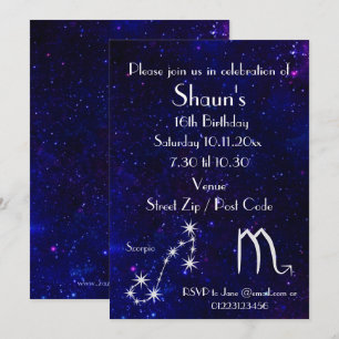 Invitation Fête personnalisée du zodiaque Scorpion Galaxie