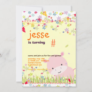 Invitation Fête personnalisée pour bébé hippopotame rose / ph