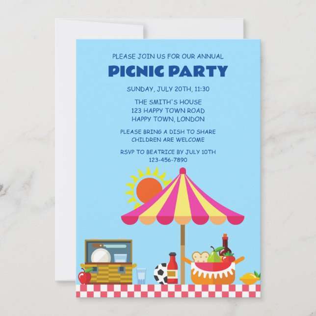 INVITATION FÊTE PICNIC D'ÉTÉ PERSONNALISABLE (Devant)