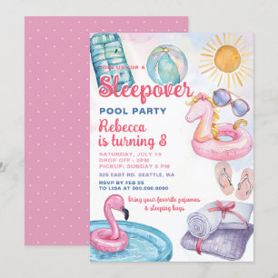 Invitation Fête Piscine de bois rose Fille Tween Ado Annivers