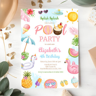 Invitation Fête Piscine Éclaboussures Été Annivers