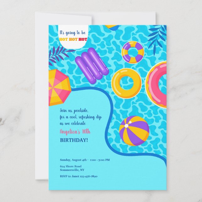 Invitation Fête Piscine Flotteurs (Devant)