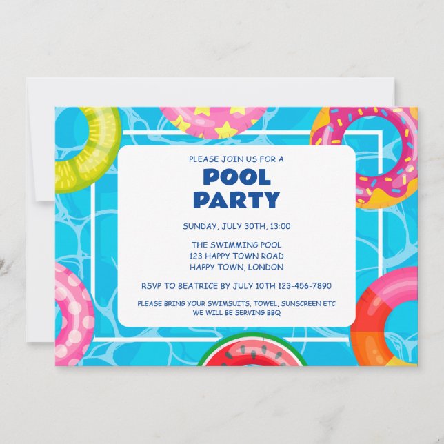 INVITATION FÊTE PISCINE PERSONNALISABLE (Devant)