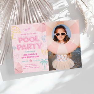 Invitation Fête piscine rose Anniversaire fille Photo